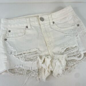 American Eagle Outfitters White Distressed Jean Shorts
